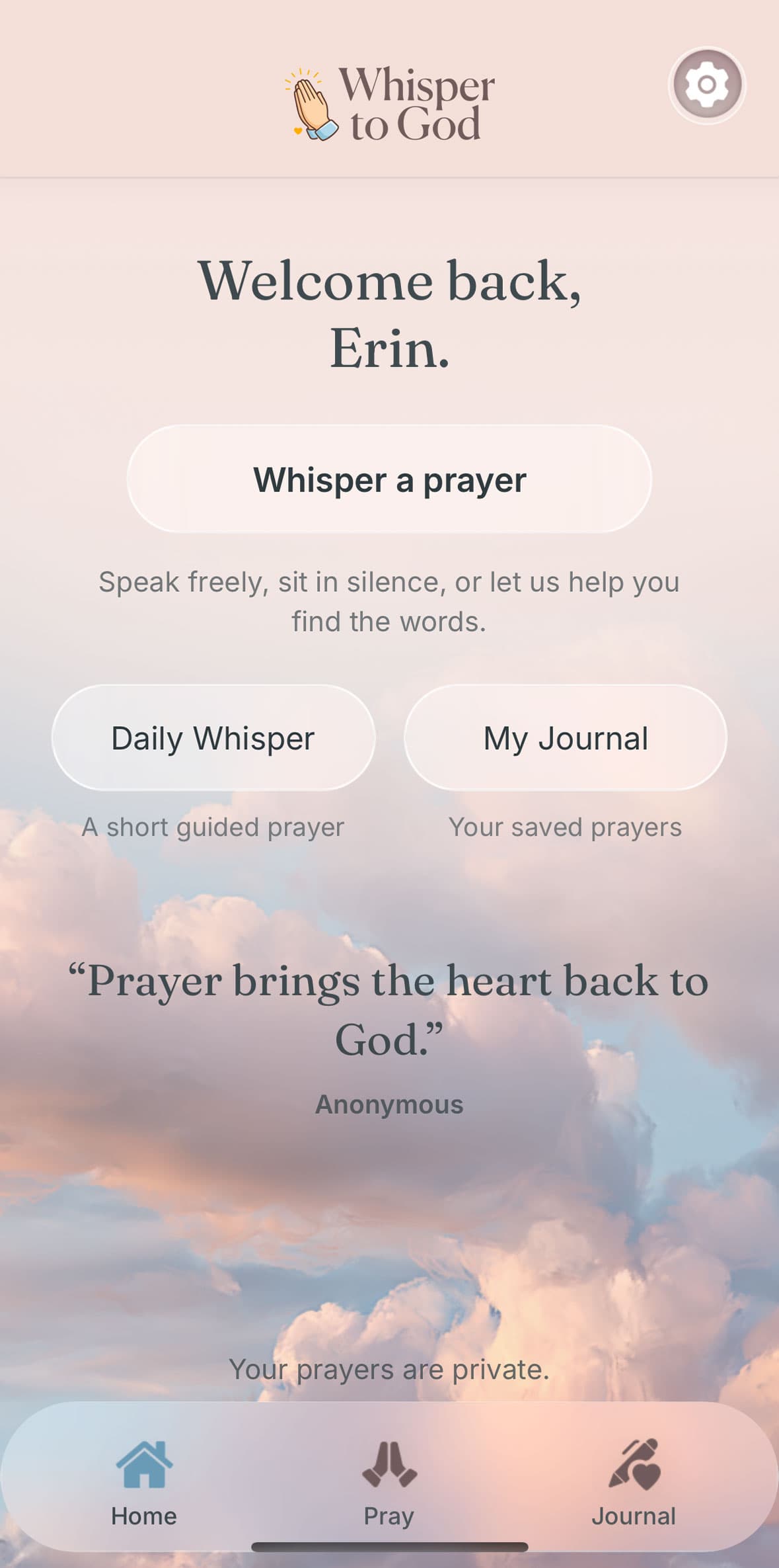Whisper to God welcome screen